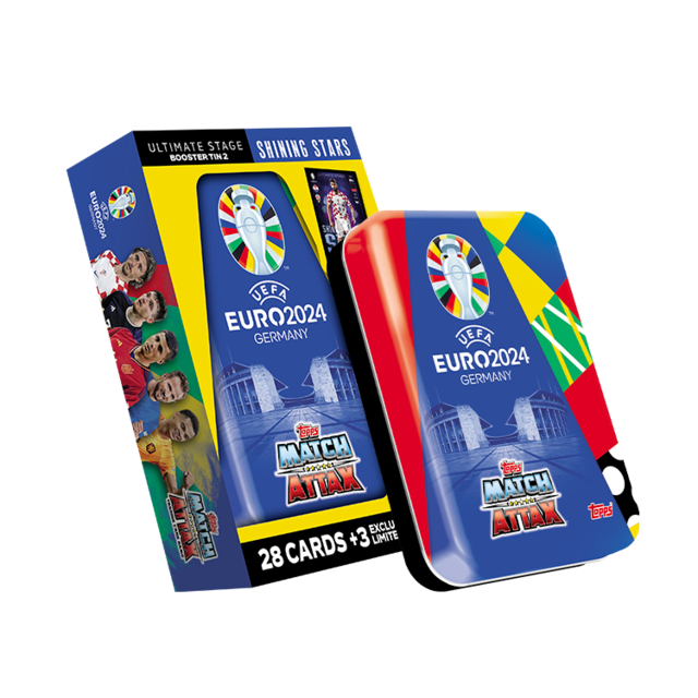 Oficialus EURO 2024 Match Attax kortelių papildymo rinkinys metalinėje dėžutėje - Shining Stars
