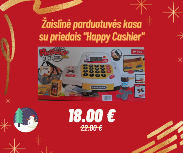 Žaislinė parduotuvės kasa su priedais Happy Cashier