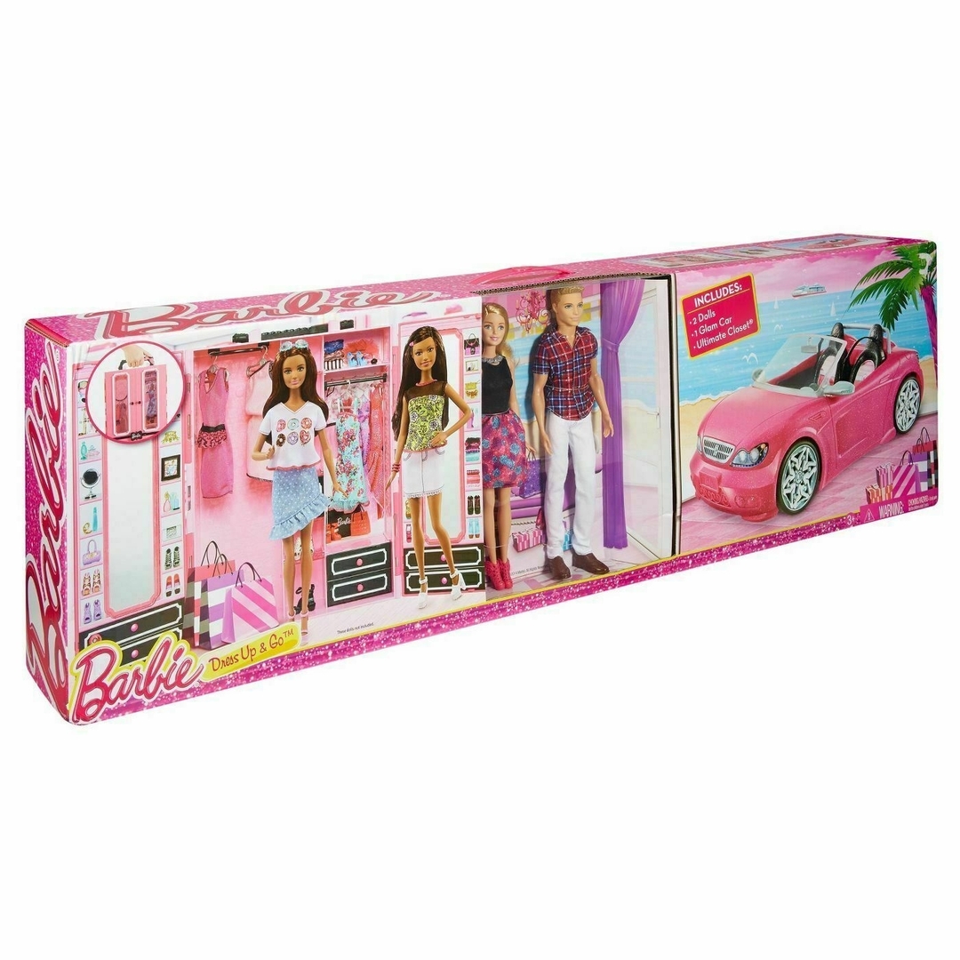 Barbie Dress Up and Go Closet and Convertible Car with 2 Dolls 