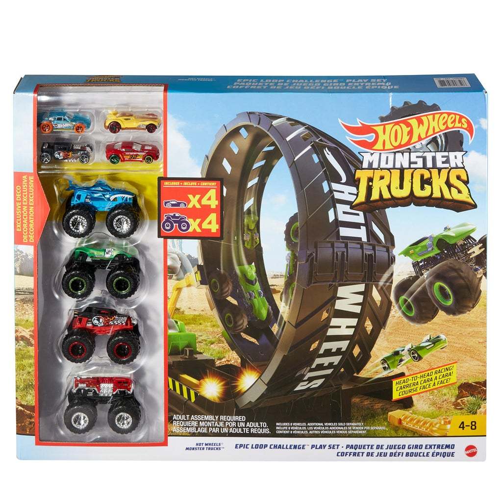 Hot Wheels Monster Trucks Stunt Tire Playset, Includes 3 Hot Wheels Monster  Trucks & 3 Hot Wheels 1:64 Scale Vehicles, For Kids 4 to 8 Years Old