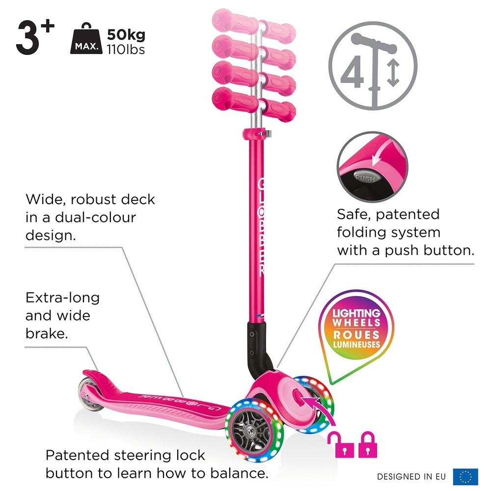 PRIMO FOLDABLE PLUS LIGHTS Scooter Fuchsia Pink Toys for