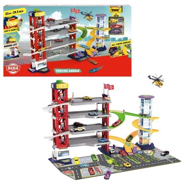 Dickie Toys Automobilių Garažas su mašinom ir sraigtasparniu Parking Garage