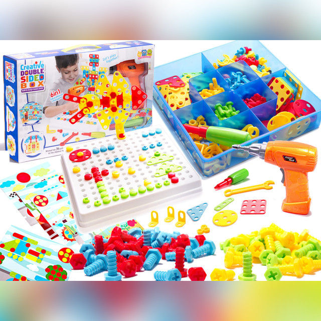 Constructor with electric screwdriver 261 pieces Creative Double side Box