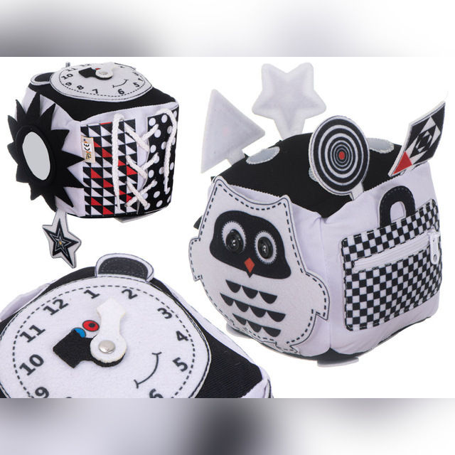 Educational sensory cube for babies Owl