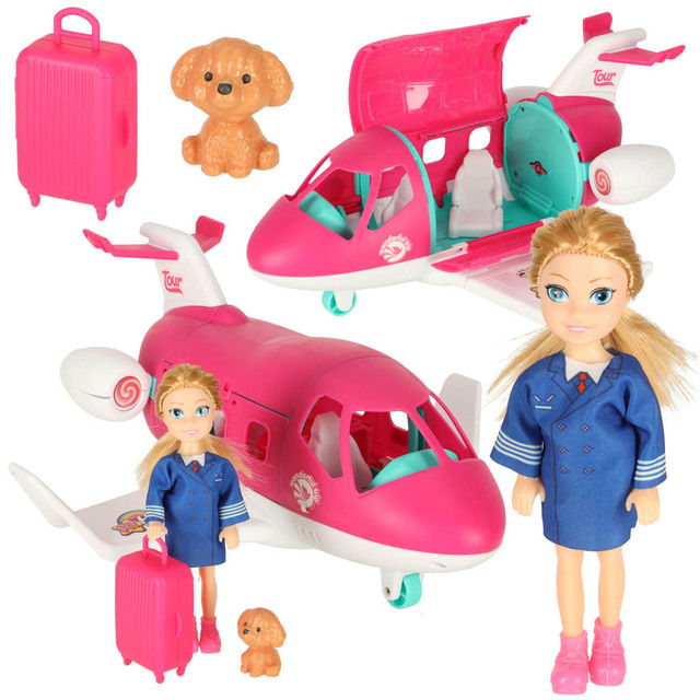 Doll airplane set with stewardess and accessories KX3040