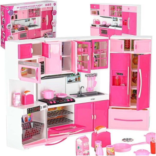 Doll's kitchen with furniture 4-modules dishwasher refrigerator KX6117