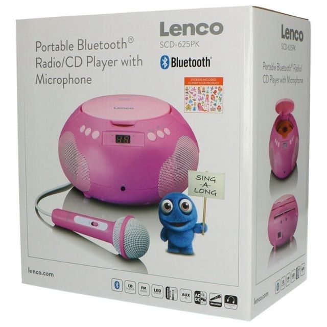 Lenco SCD-625 player CD-Player radio, microphone, Bluetooth pink