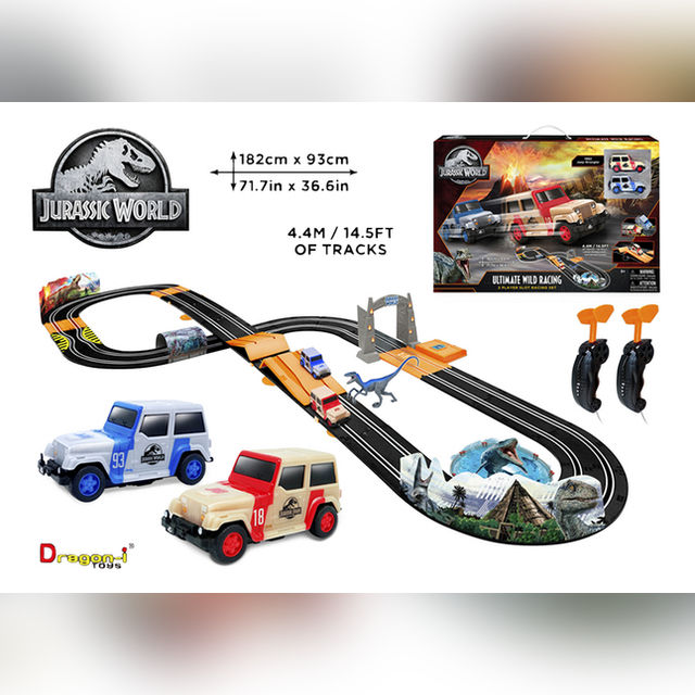 Jurassic world ultimate wild racing 2 player slot racing set