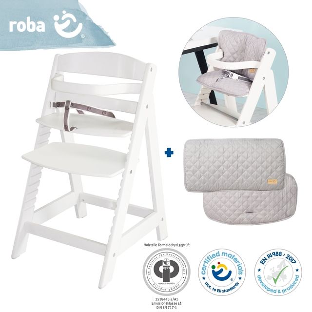 Bundle 'roba Style' growing, white stair high chair & silver-gray seat reducer