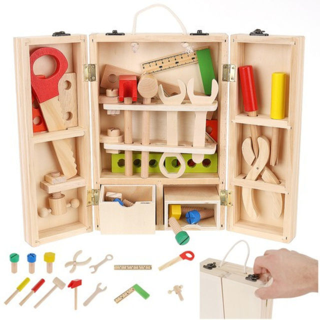 Wooden tool box with tools 22697