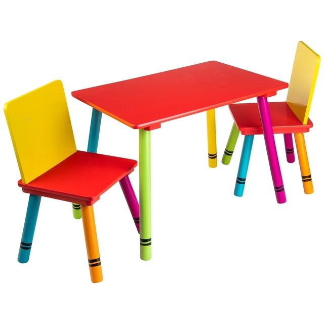 Medinis Crayon stalas su 2 kėdutėmis Wooden Crayon Table and Chair Set