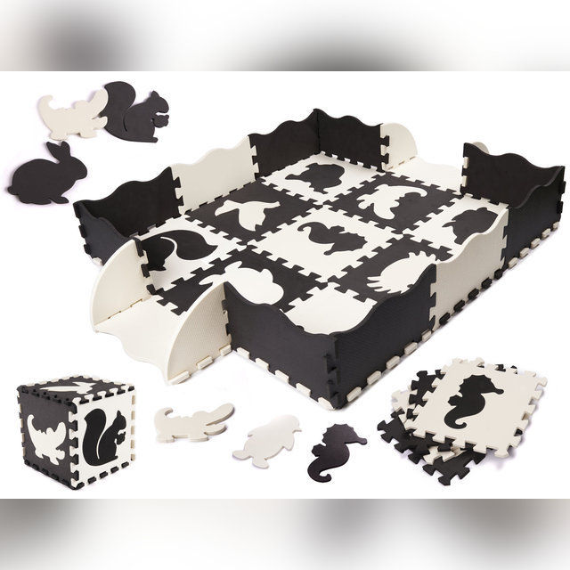 Soft mat-playpen for children black-white