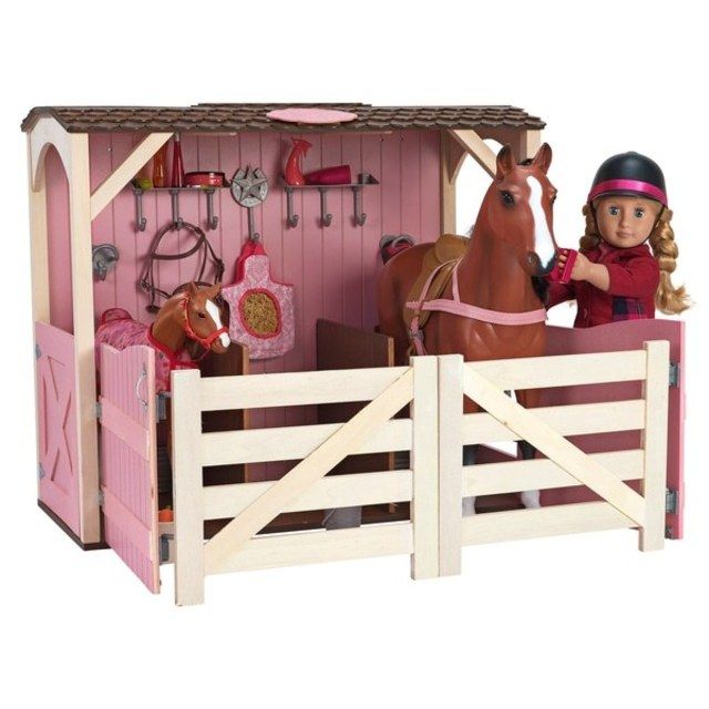 Our Generation žirgynas 46 cm lėlėms Horses Saddle Up Horse Stable and Accessories Playset (su defektu)