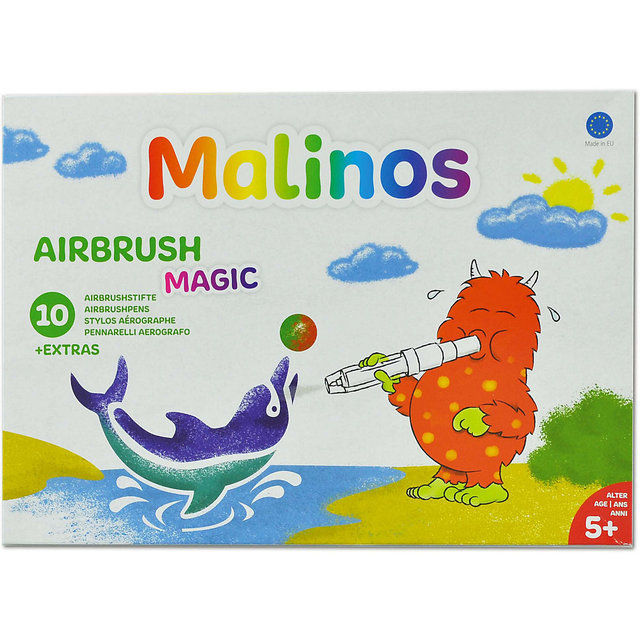 Pučiami flomasteriai su priedais Malinos Airbrush Magic 10+1