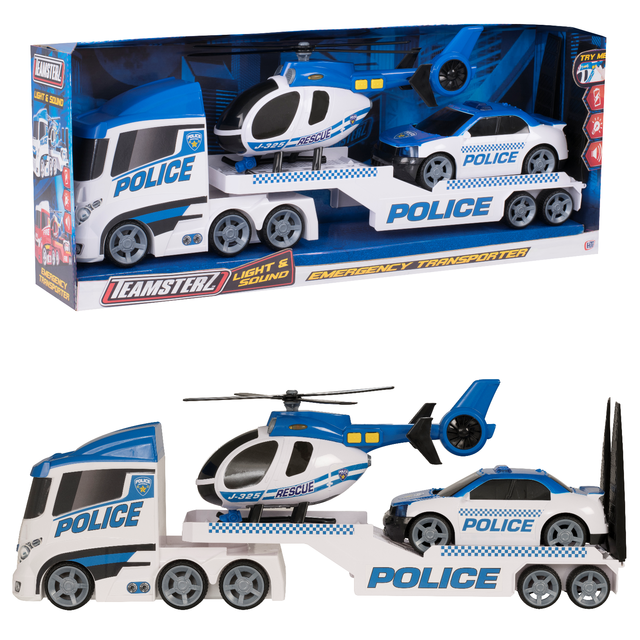 Teamsterz Light And Sound Police Emergency Transporter Truck, Car And Helicopter