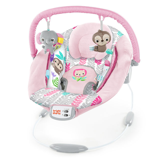Vibro gultukas Bright Starts Jungle Vines Comfy Baby Bouncer with Vibrating Infant Seat, Toy Bar & Taggies