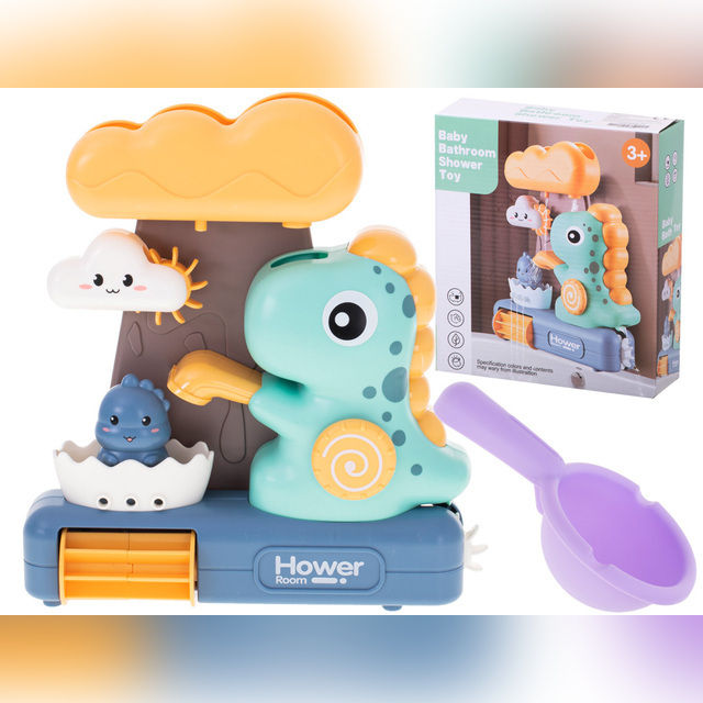 Bathroom toy shower with dinosaur reel