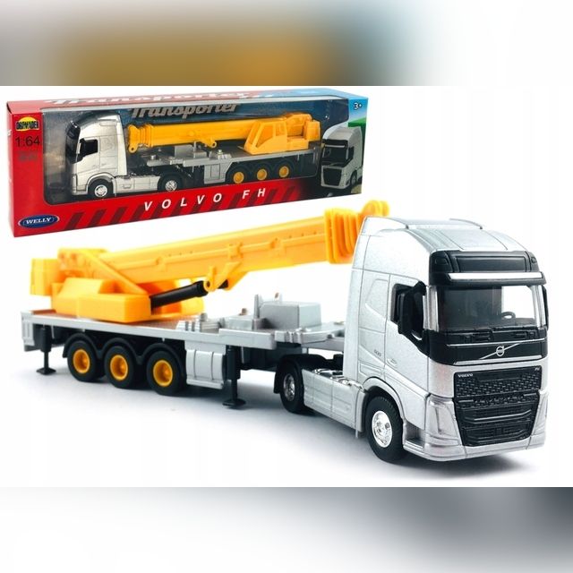 Welly Volvo FH geltonas TIR sunkvežimis su kranu, 1:64