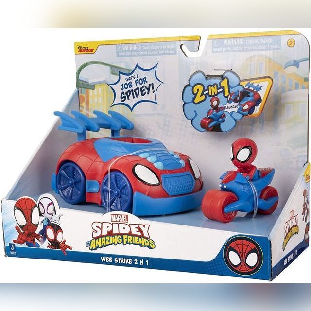 Žmogus voras su motociklu ir mašinėle Marvels Spidey and his Amazing Friends Web Strike Vehicle