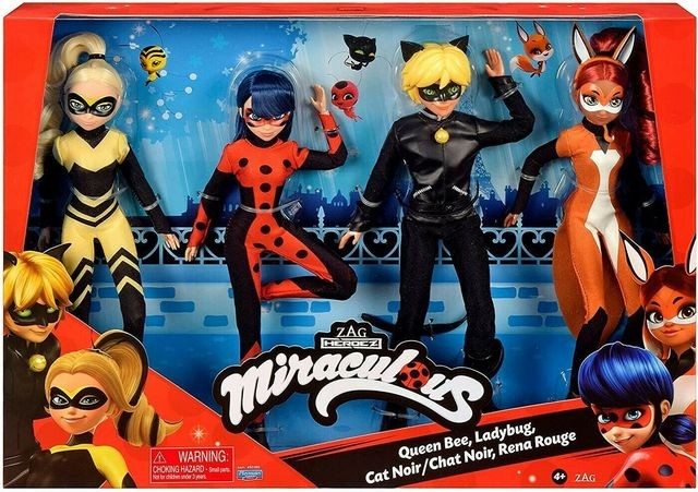 4 lėlės Miraculous Queen Bee, Ladybug, Cat Noir & Rena Rouge