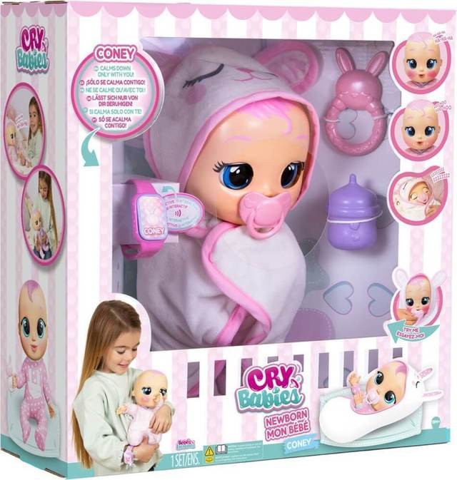 CRY BABIES lėlė su priedais Newborn Coney Doll