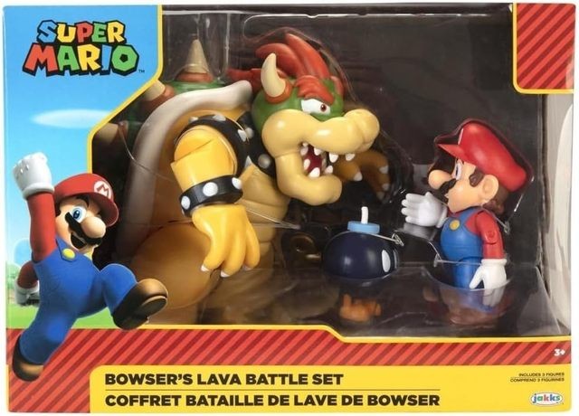 JAKKS PACIFIC Super Mario Nintendo Bowser Vs Mario Diorama Figure 3 Pack