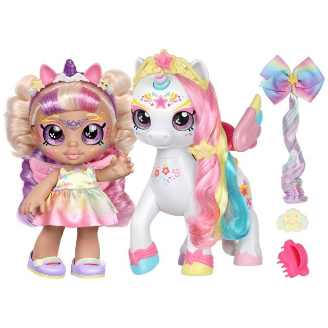 Kindi Kids Dress Up Magic Puppe Mystabella und Secret Saddle Einhorn Rainbow Star