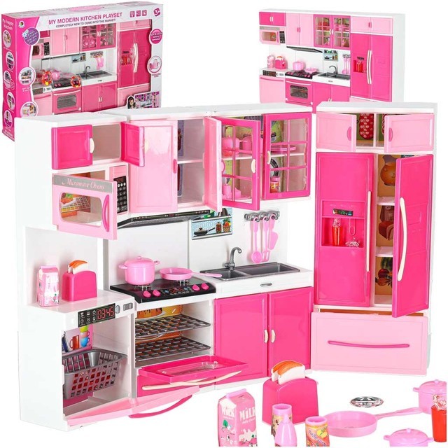 Doll's kitchen with furniture 4-modules dishwasher refrigerator KX6117