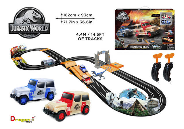 Lenktynių trasa Jurassic world ultimate wild racing 2 player slot racing set