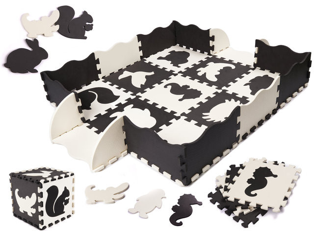 Soft mat-playpen for children black-white