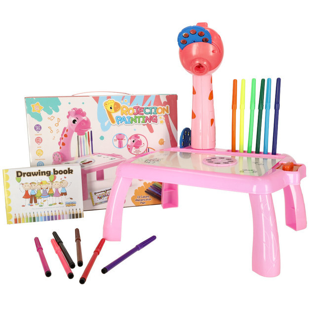 Projector table with drawing set yellow (KX4915) pink