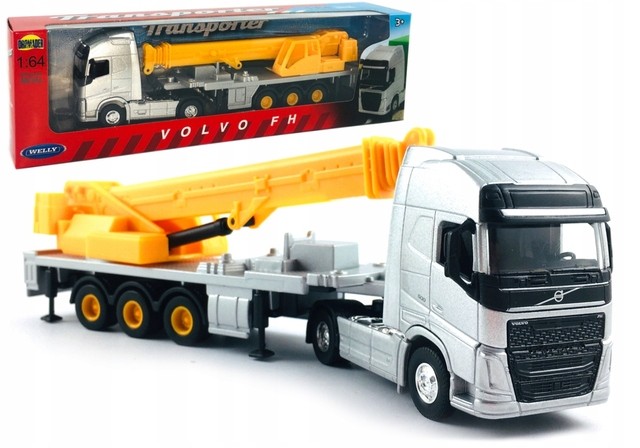 Welly Volvo FH geltonas TIR sunkvežimis su kranu, 1:64