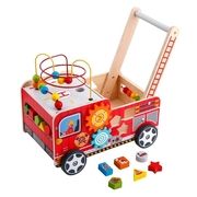 Medinis stumdukas-veiklos centras Squirrel Play Wooden Fire Engine Wagon