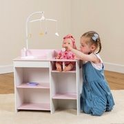 Medinis vystimo stalas su priedais lėlėms Wooden Nursery Dolls Changing Station with Storage