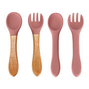 Children's silicone dishes squirrel 9-piece set dark pink