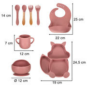 Children's silicone dishes squirrel 9-piece set dark pink
