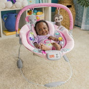 Vibro gultukas Bright Starts Jungle Vines Comfy Baby Bouncer with Vibrating Infant Seat, Toy Bar & Taggies